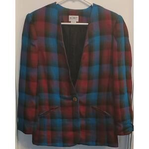Koret Petites Plaid Career Blazer Jacket One button Closure Size 10 Petites